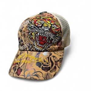 Y2K Don Ed Hardy Bedazzled Tiger Mesh Snap Back Cap